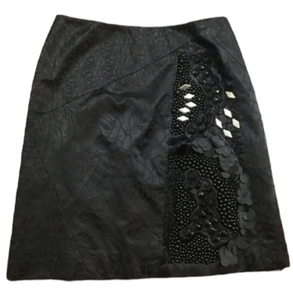 ECCETERA Black Silk Embellished Beaded Applique Design Mini Skirt 6.